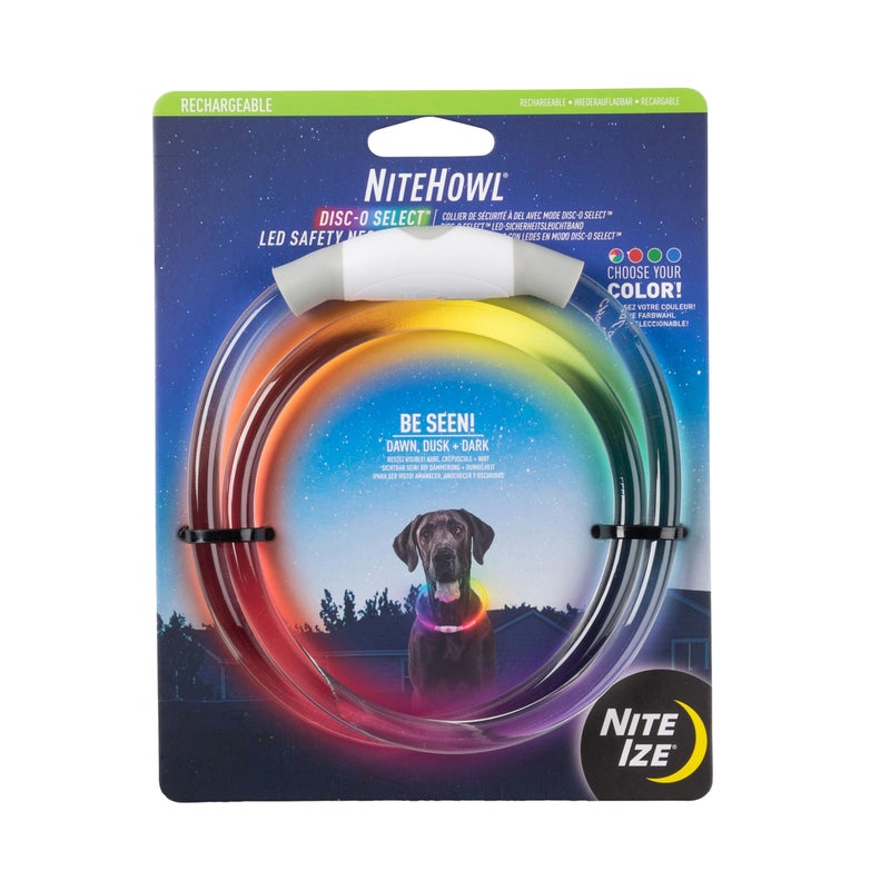 Nite Ize NiteHowl Rechargeable LED Safety Necklace - Disc-O Select - High-Visibility Collar for Nighttime - 360-Degree Illumination & Customizable Fit - Color Changing - Weather Resistant - Regular - Image 1